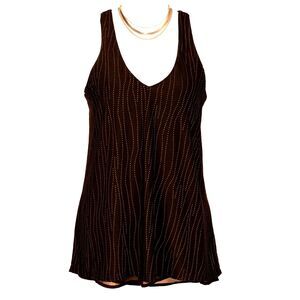 Maurice's Black Sleeveless Blouse w/ Gold Dot Wave Pattern